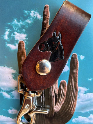 Horse Head Leather Snap Key Clip