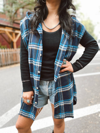 Vintage Sleeveless Flannel Hoodie