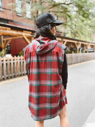 Vintage Sleeveless Flannel Hoodie