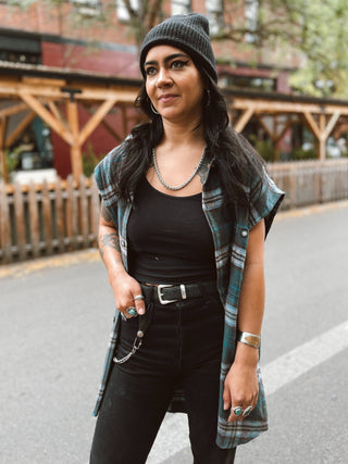 Vintage Sleeveless Flannel Hoodie