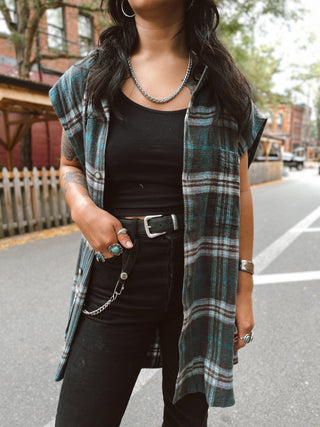 Vintage Sleeveless Flannel Hoodie