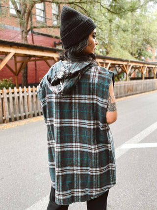 Vintage Sleeveless Flannel Hoodie