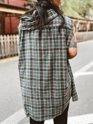 Vintage Sleeveless Flannel Hoodie