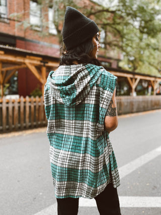 Vintage Sleeveless Flannel Hoodie