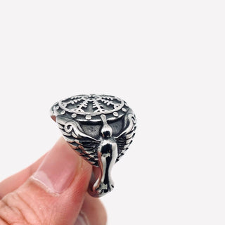 Viking Crow Compass Biker Ring