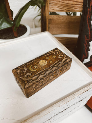 Celestial Floral Inlay Wooden Jewelry Box