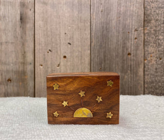 Celestial Brass Inlay Wooden Stash Box