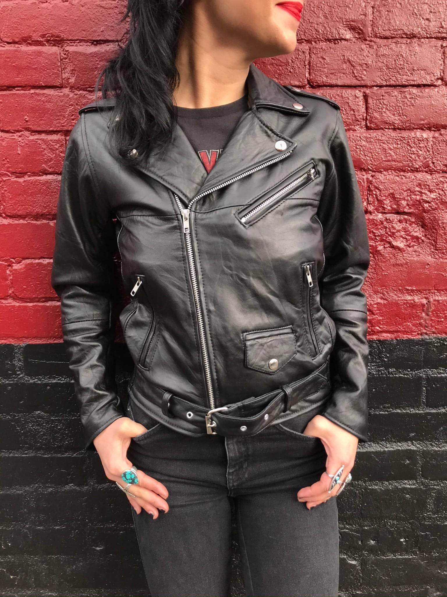 Reworked Leather Moto Jacket – Gold Dogs - Main Image